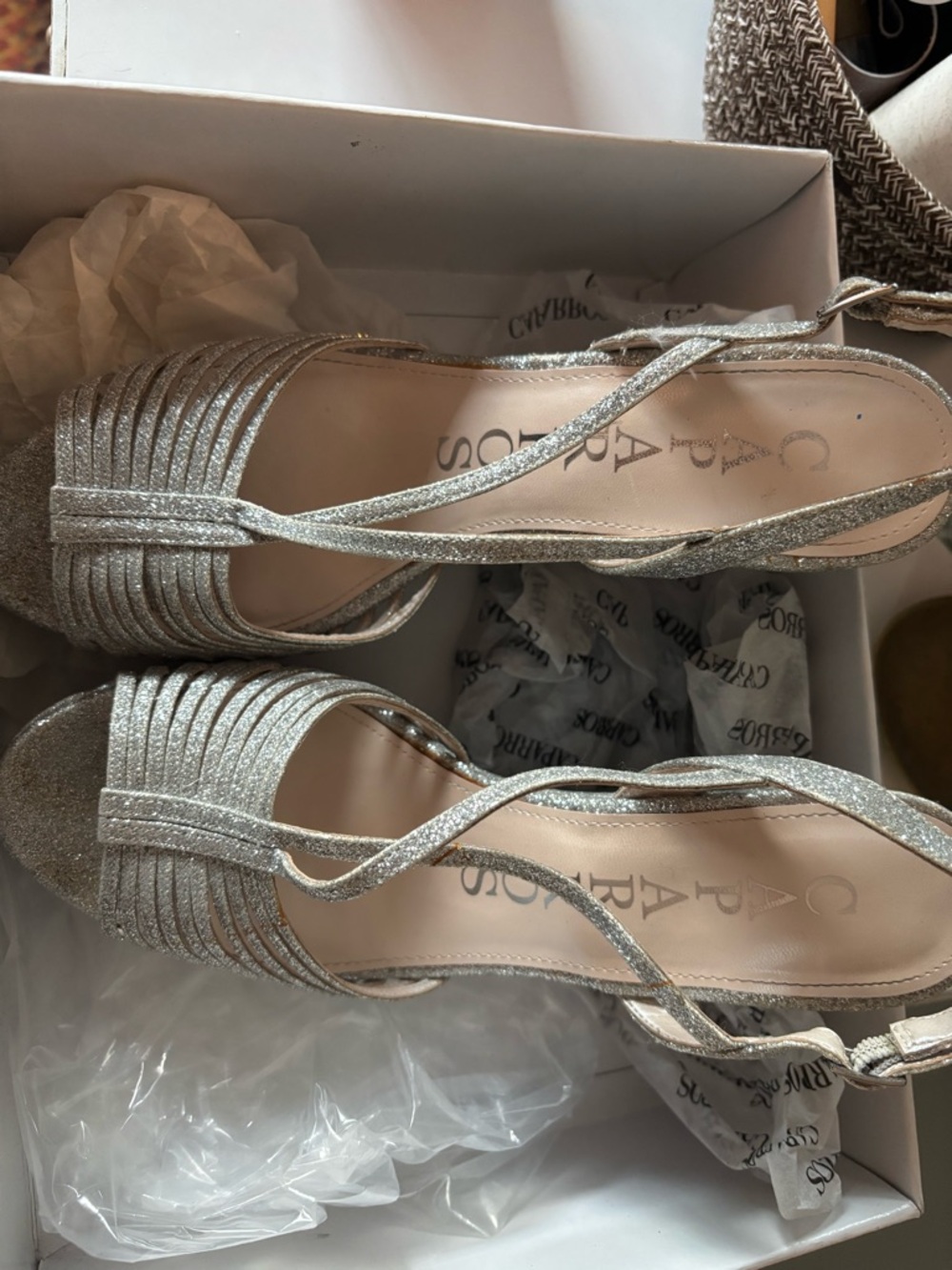 Caparros Silver Glitter Strappy Heels